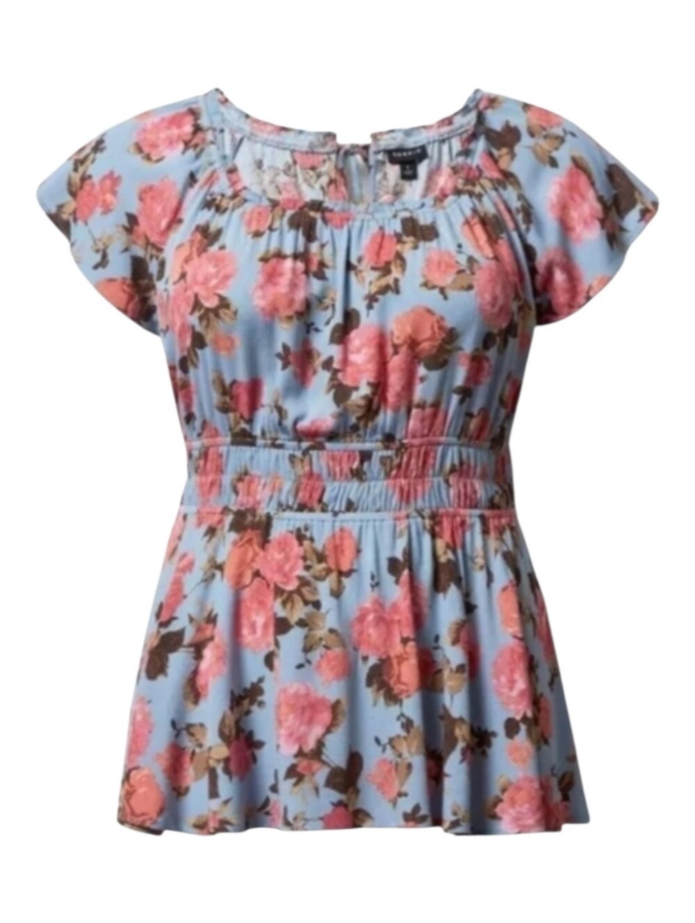 Torrid Babydoll Gauze Short Flutter Sleeve Top Light Blue Pink Floral Plus Sz 3X